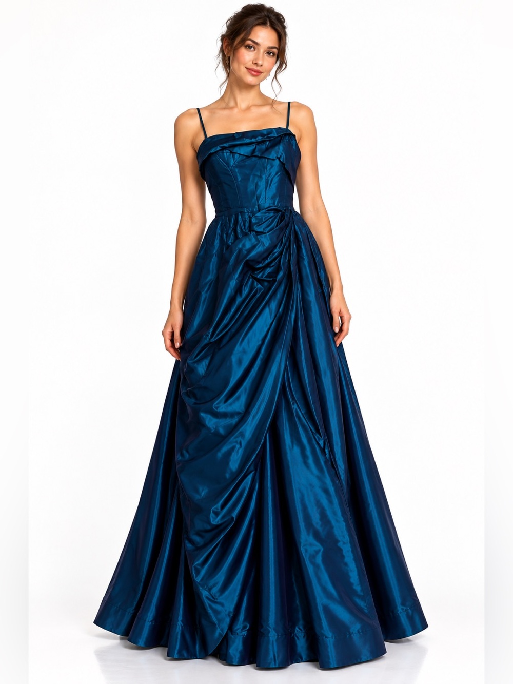 Vintage Emma Domb Teal Taffeta Formal Gown Size 10 60s 70s NWT